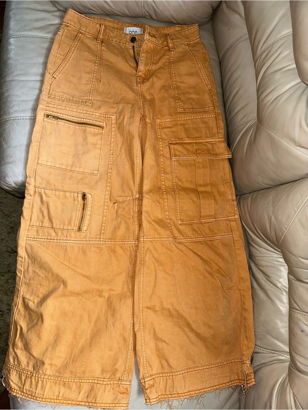 BDG Cargo Utility Extreme Wide Leg Jeans in Mustard Orange - Picture 6 of 10